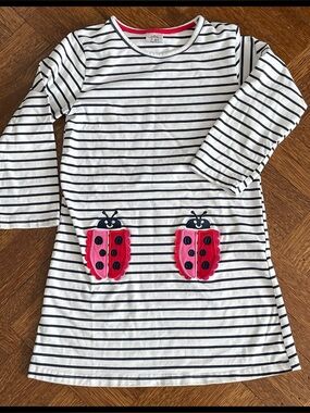 🆕 Striped Long Sleeve Dress with Embroidered Ladybugs